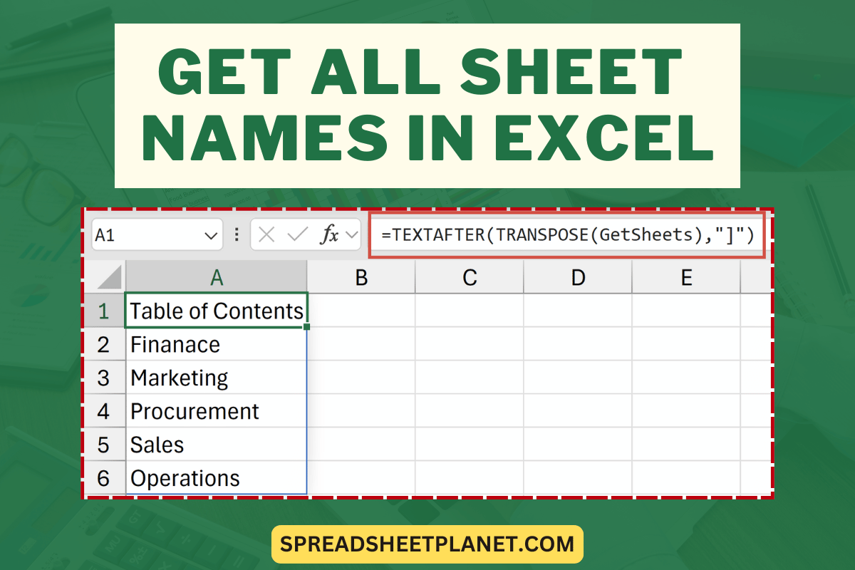 Get a List of All Sheet Names in Excel