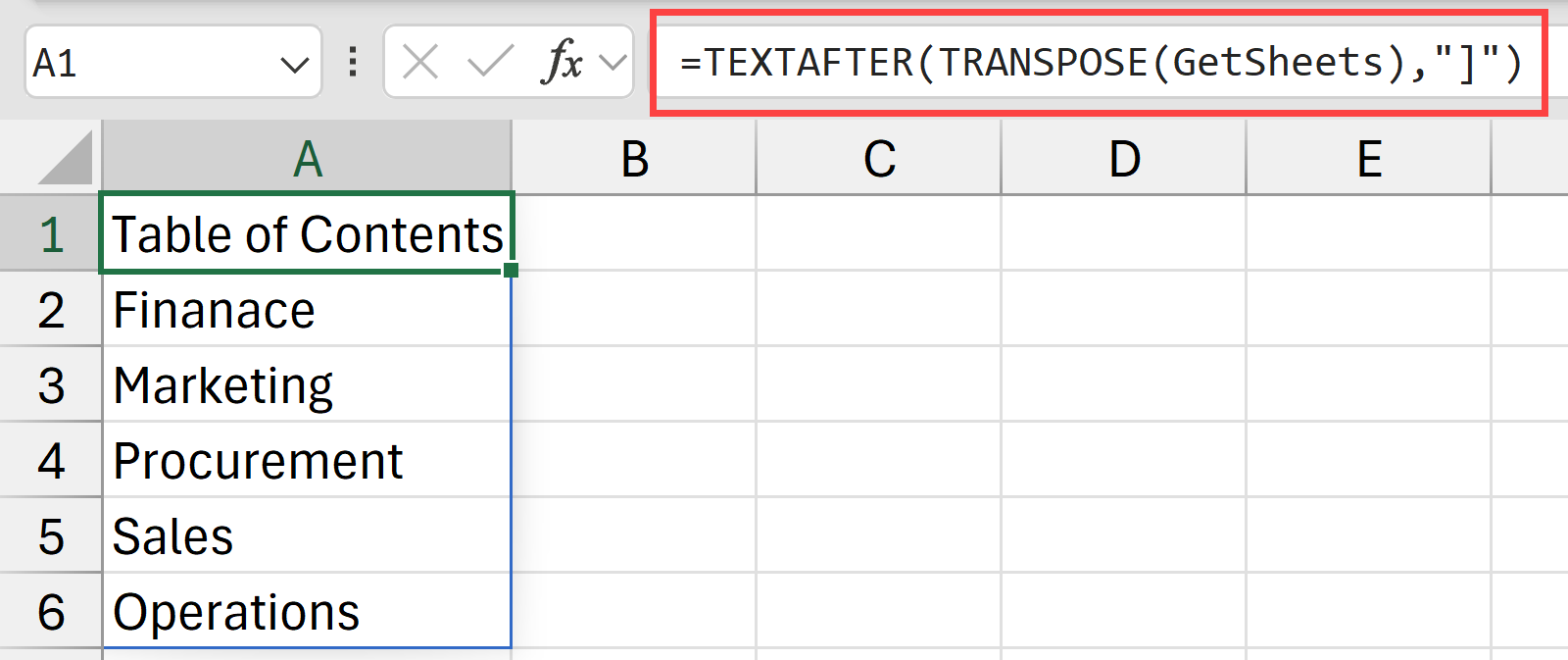 Text after function to get the list of sheet names.