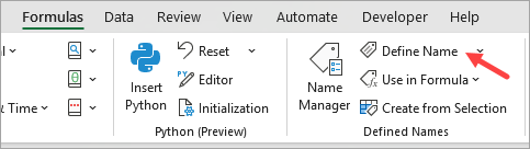 Click on Define Name option in the formula bar.