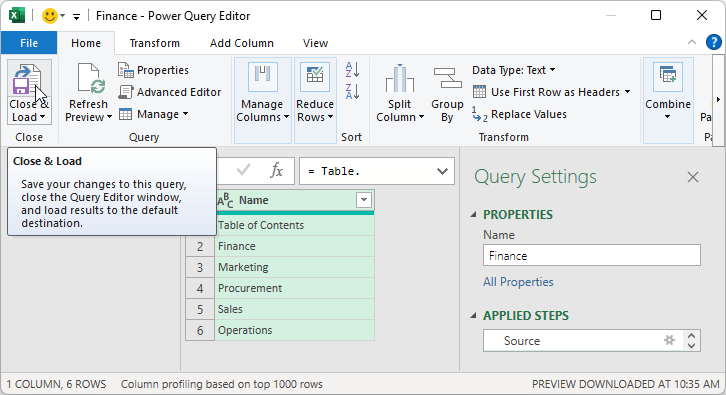 Click on 'Close and Load' option.