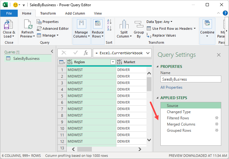 Power Query with multiple steps to undo a step.