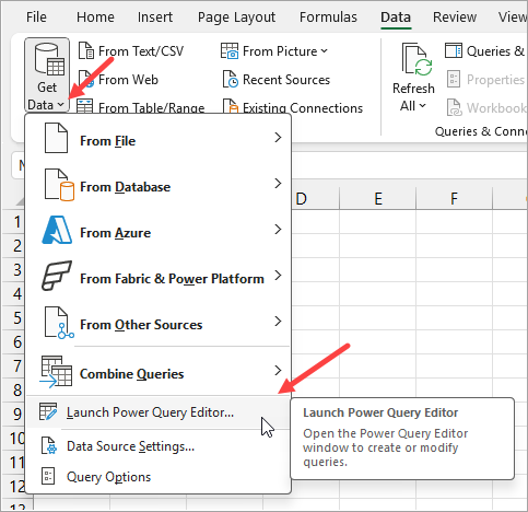 Launch Power Query Editor