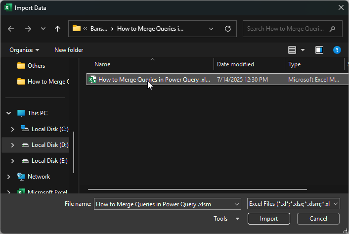 Select the file that has the worksheets