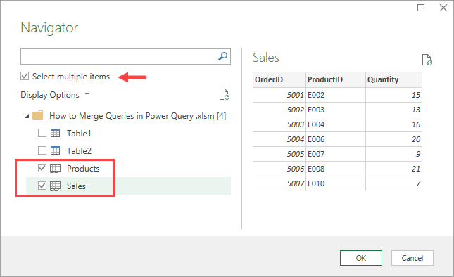 Check the 'Select multiple items' option and then select the sheets that have the table.