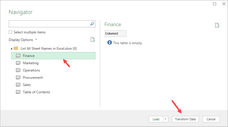 Select any sheet on the navigation panel.