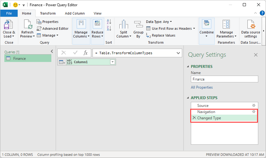 Remove the change type and navigation steps.