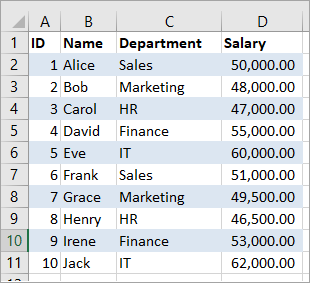 Alternate rows highlighted in a data set using the MOD operator in VBA.