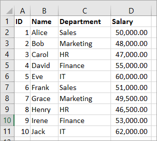 Dataset to highlight alternate rows in Excel.