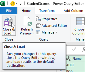 Click on the 'Close and Load' button. 