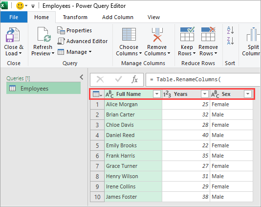 The column names have been changed. 