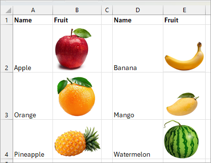 Images inserted into cells in Excel.