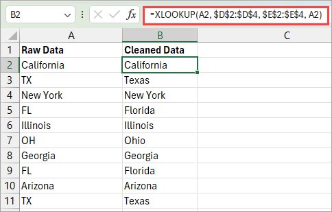 XLOOKUP formula to do find and replace in bulk. 