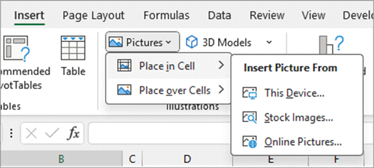 open the Insert Picture From submenu