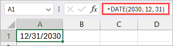 Date formula in Excel to get the last date of the year.
