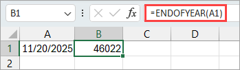 using ENDOFYEAR formula in the worksheet