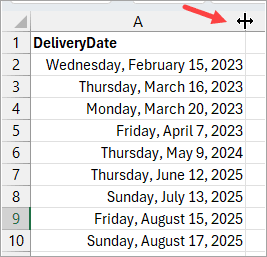 Change the column width to show the dates properly.