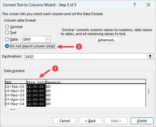Choose the "Do Not Import" column skip option.