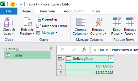 Power Query Editor gets the data.