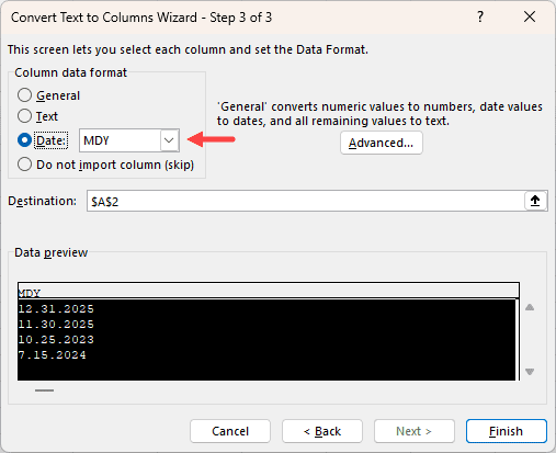 Select the date option.