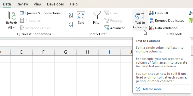 Click on the 'Text to Columns' option.