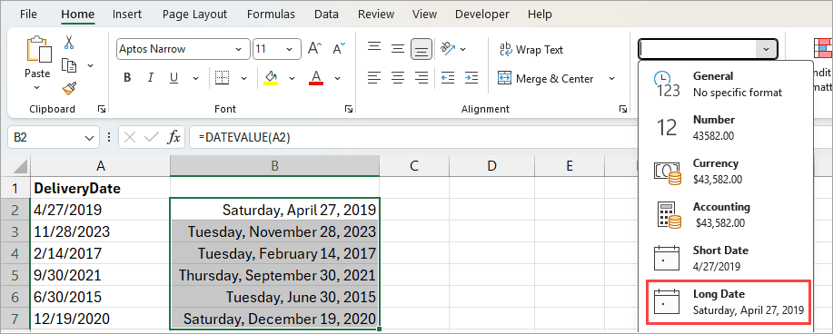 Change the date format to long date.