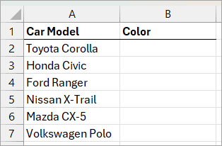 Cells where I need to create the drop-down list.