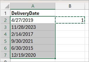 Select the cells that have the dates.