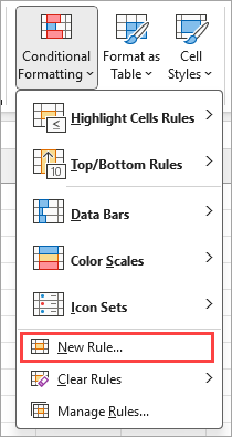 Click on the "New Rule" option in the Conditional Formatting drop-downs.