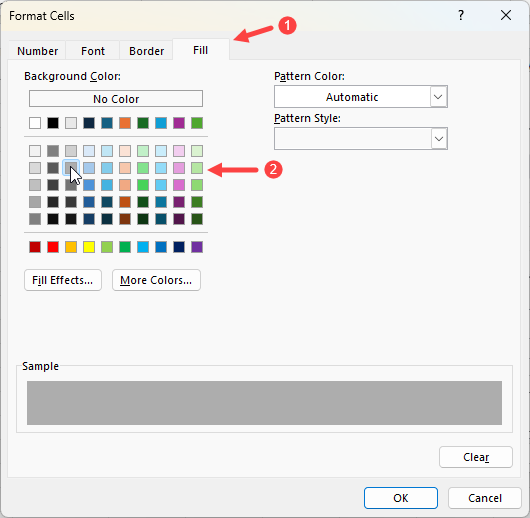 Select the color to show in the drop-down list.