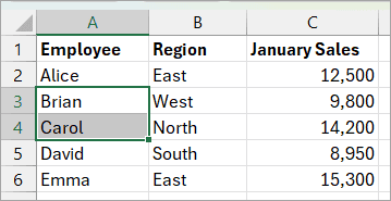 Select the cells you want to push down.