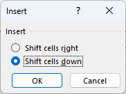 Select the Shift Cells Down option.