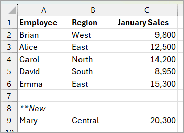 Excel dataset