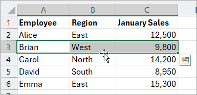 Hover over the border of the selection of cells