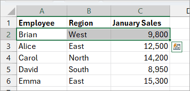 cells are shifted down.