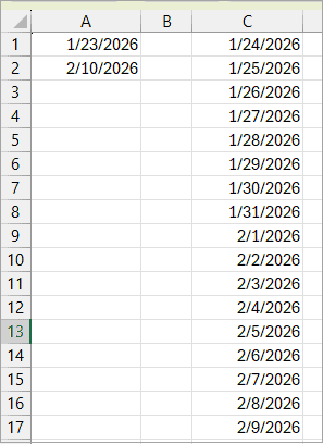 Cells with date format applied to it.