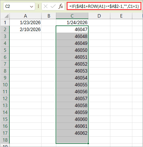 IF formula to get dates between two dates.