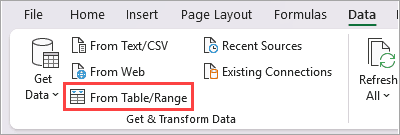 Click on 'From Table' range options.