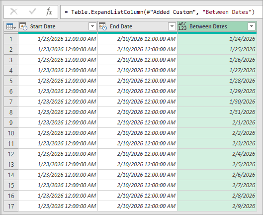 Dates are now displayed in the new column.