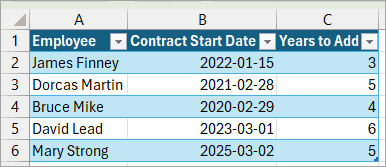 Dataset with start_date and years to add columns.