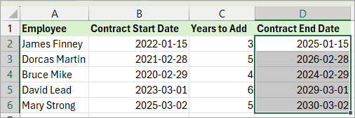 Cells now have the date format.