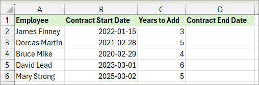 Dataset with dates to add years to it.