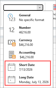 Specify the date format in the cells