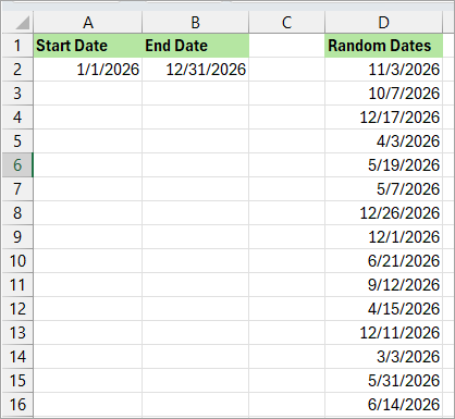 Random dates are generated between the start date and the end date.