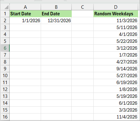 Random dates formatted properly in Excel.