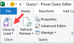 Click on Close & Load option in the Home tab in Power Query.