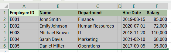 Select the entire dataset.