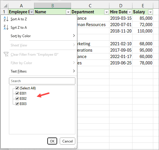 Filter doesn't show anything below the blank row.