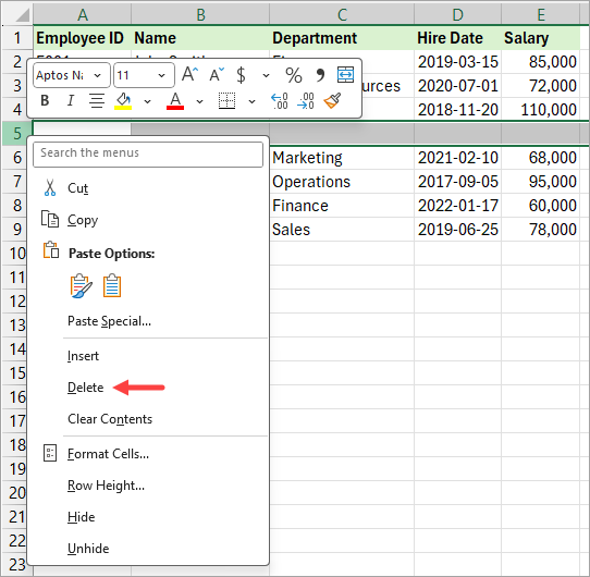 Delete the empty row.