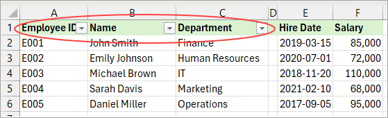 Filter doesn't appear in all the columns.