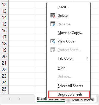 Ungroup the sheets.